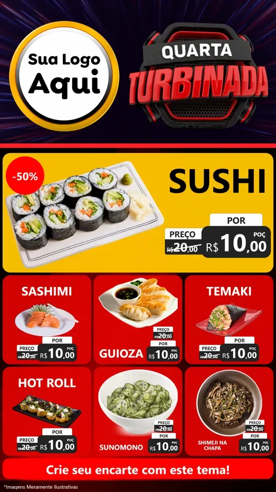 Modelo de Rede Social para Stories com o tema Quarta Turbinada para Comida japonesa