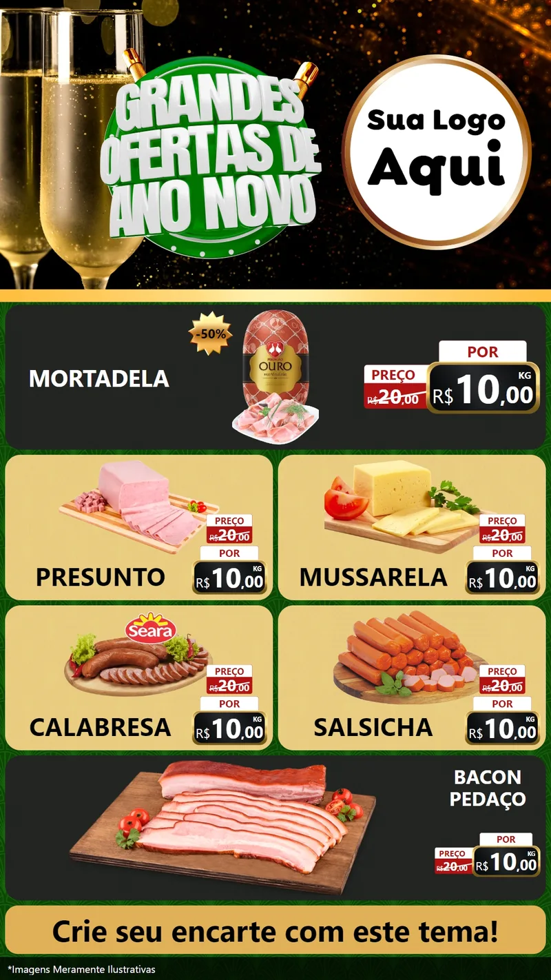 Modelo de TV para TV Vertical com o tema Grandes Ofertas de Ano Novo para Frios e Laticínios