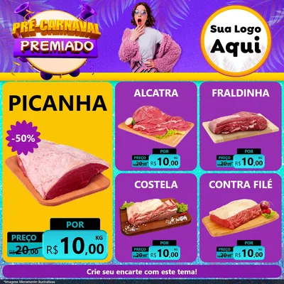 Modelo de Rede Social para Feed Facebook com o tema Pré-Carnaval Premiado para Açougue