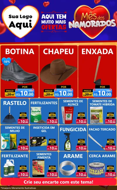 Modelo de Encarte para Encarte Grande com o tema Mês dos Namorados para Agropecuária