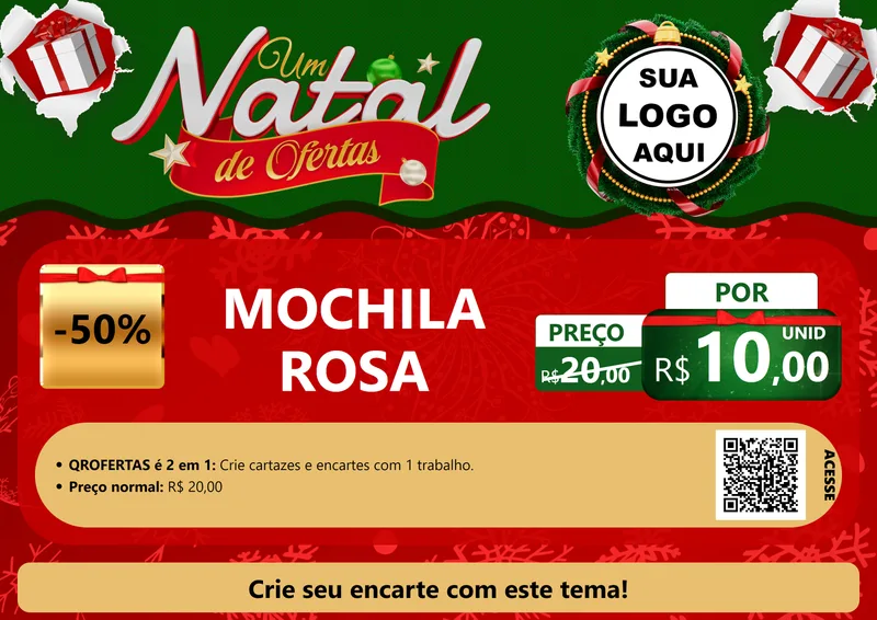 Modelo de Cartaz para Cartaz A4 Horizontal com o tema Um Natal de Ofertas para Papelaria