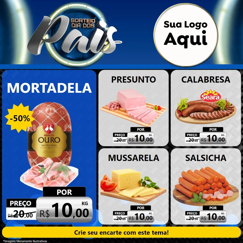 Modelo de Rede Social para Feed Facebook com o tema Sorteio Dia Dos Pais para Frios e Laticínios