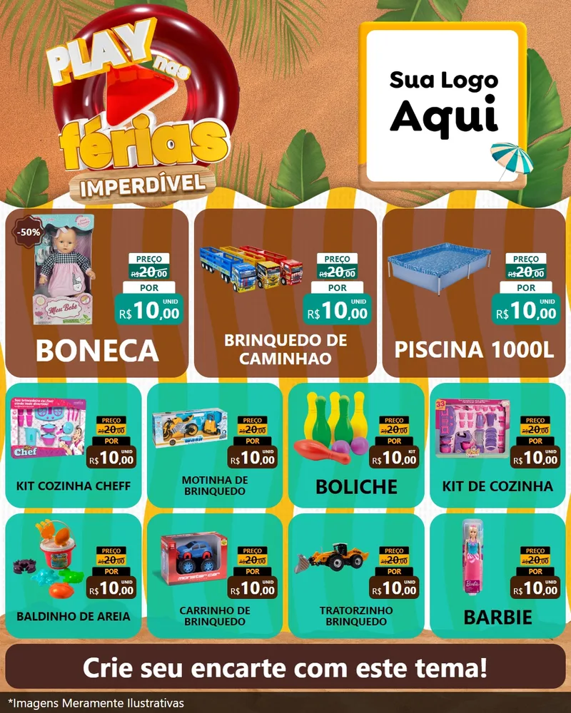 Modelo de Rede Social para Feed Instagram com o tema Play Nas Férias Imperdível para Brinquedos