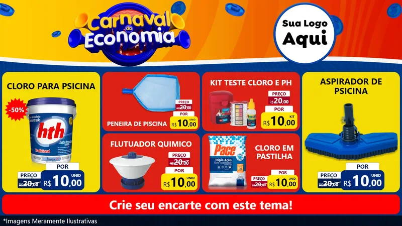Modelo de TV para TV Horizontal com o tema Carnaval da Economia para Produtos para Piscina