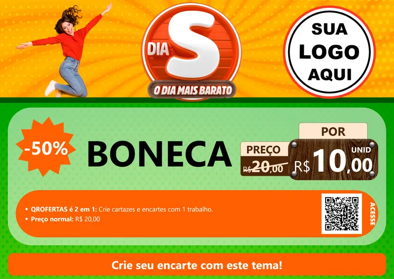 Modelo de Cartaz para Cartaz A4 Horizontal com o tema Dia S - O Dia Mais Barato para Brinquedos