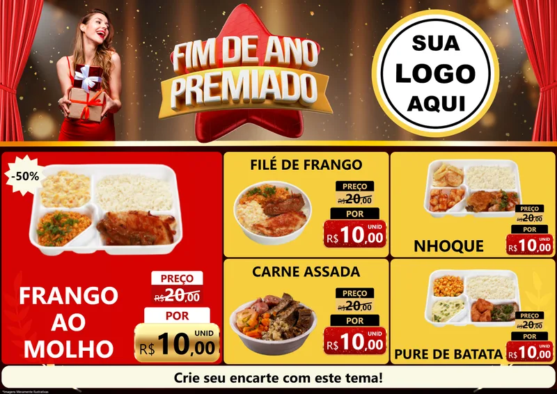 Modelo de Encarte para Encarte A4 Horizontal com o tema Fim de Ano Premiado para Restaurante