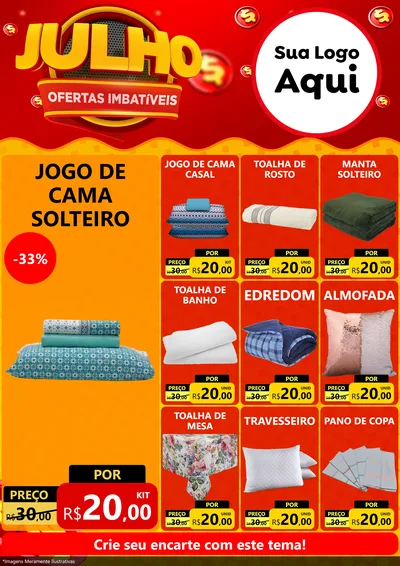Modelo de Encarte para Encarte A4 Vertical com o tema Julho Ofertas Imbatíveis para Cama, Mesa e Banho