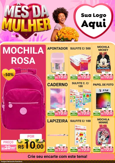 Modelo de Encarte para Encarte A4 Vertical com o tema Mês da Mulher para Papelaria
