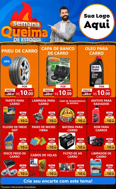 Modelo de Encarte para Encarte Grande com o tema Semana Queima de Estoque para Auto peças