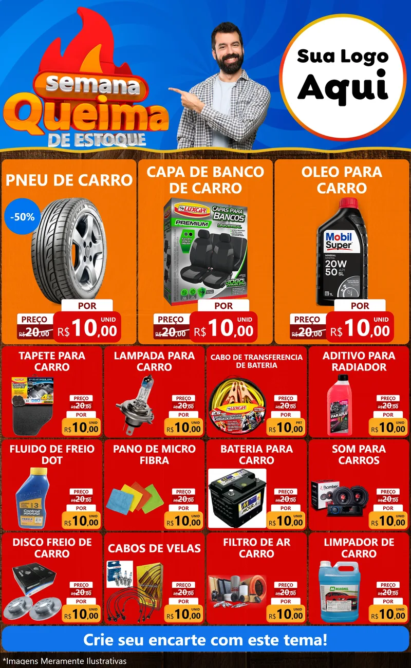 Modelo de Encarte para Encarte Grande com o tema Semana Queima de Estoque para Auto peças