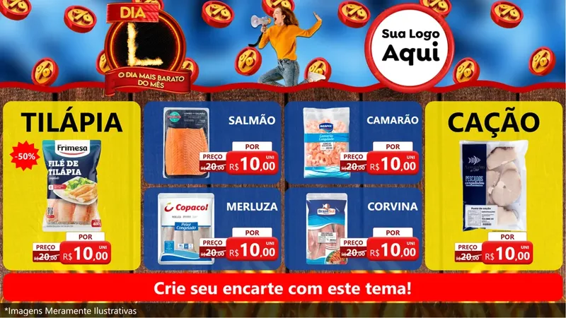 Modelo de TV para TV Horizontal com o tema Dia L - O Dia Mais Barato Do Mês para Peixaria