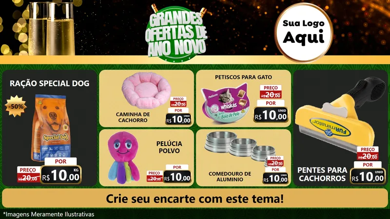 Modelo de TV para TV Horizontal com o tema Grandes Ofertas de Ano Novo para Pet Shop