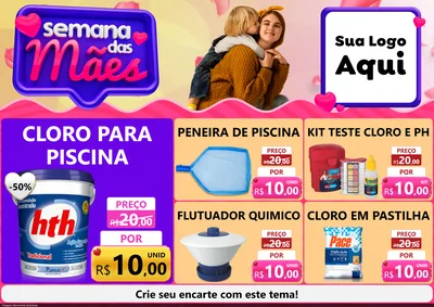 Modelo de Encarte para Encarte A4 Horizontal com o tema Semana das Mães para Produtos para Piscina