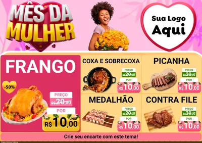 Modelo de Encarte para Encarte A4 Horizontal com o tema Mês da Mulher para Assados