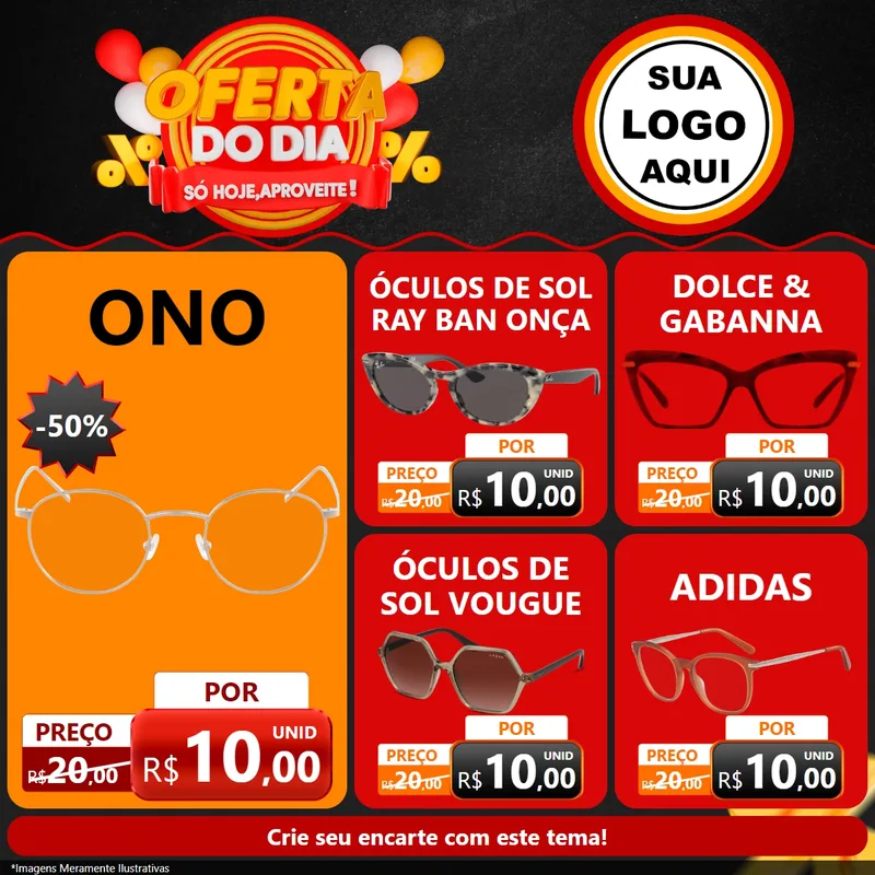 Modelo de Rede Social para Feed Facebook com o tema Oferta do Dia - Só hoje, Aproveite! para Óticas