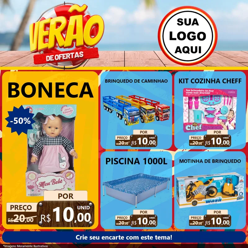Modelo de Rede Social para Feed Facebook com o tema Verão de Ofertas para Brinquedos