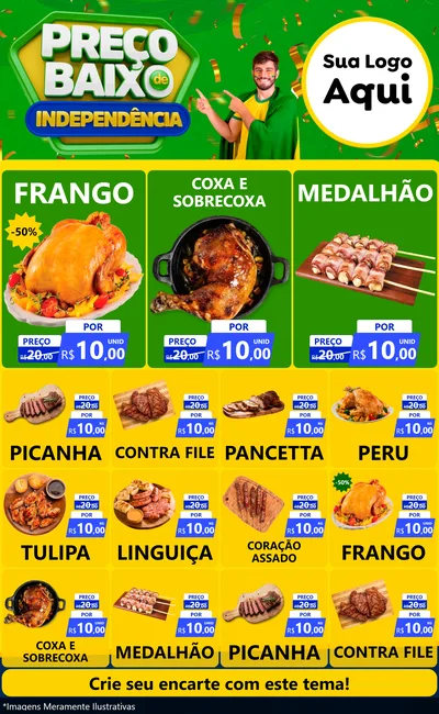 Modelo de Encarte para Encarte Grande com o tema Preço Baixo de Independência para Assados