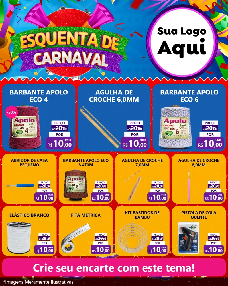 Modelo de Rede Social para Feed Instagram com o tema Esquenta de Carnaval para Armarinho e Aviamentos