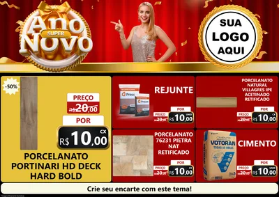 Modelo de Encarte para Encarte A4 Horizontal com o tema Super Ano Novo para Pisos e revestimentos