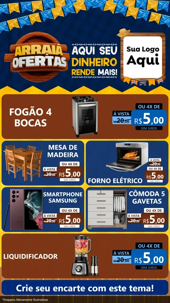 Modelo de TV para TV Vertical com o tema Arraiá de Ofertas - Junina para Móveis e Eletro