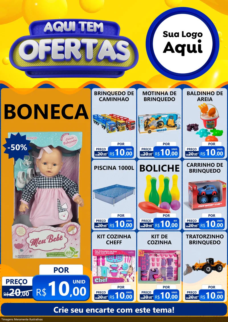 Modelo de Encarte para Encarte A4 Vertical com o tema Aqui Tem Ofertas para Brinquedos