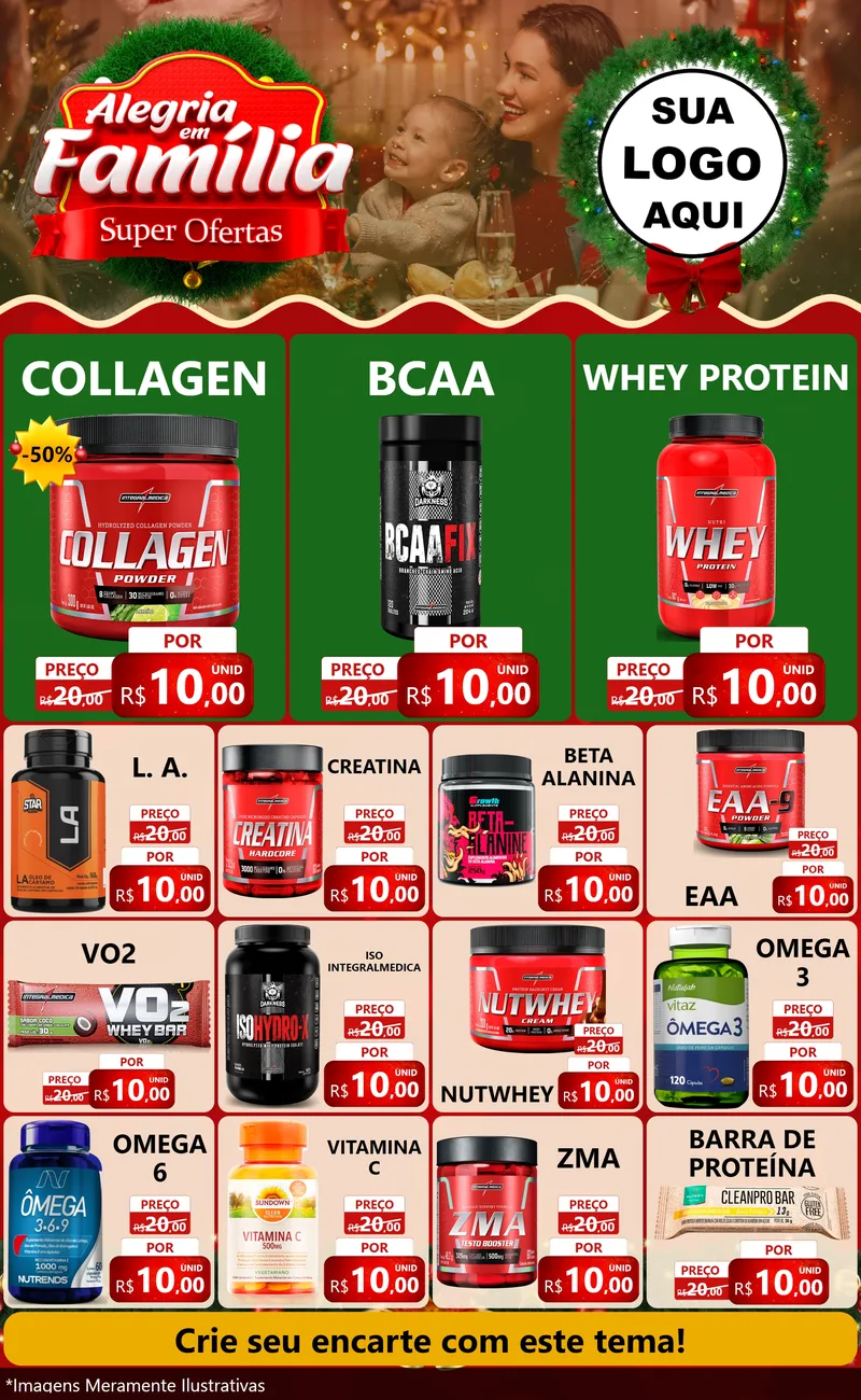 Modelo de Encarte para Encarte Grande com o tema Alegria Em Família - Super Ofertas para Suplementos alimentares