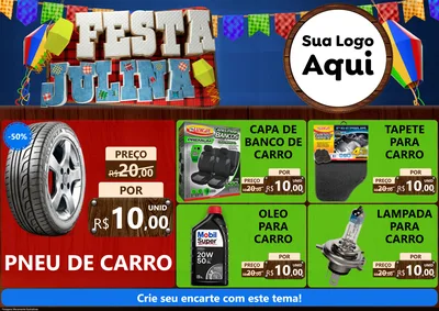 Modelo de Encarte para Encarte A4 Horizontal com o tema Festa Julina para Auto peças