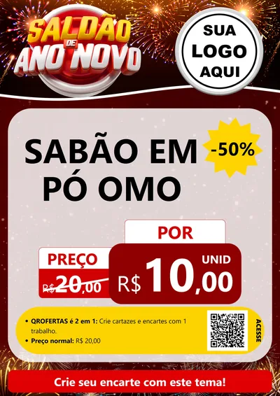 Modelo de Cartaz para Cartaz A4 Vertical com o tema Saldão de Ano Novo para Produtos de Limpeza