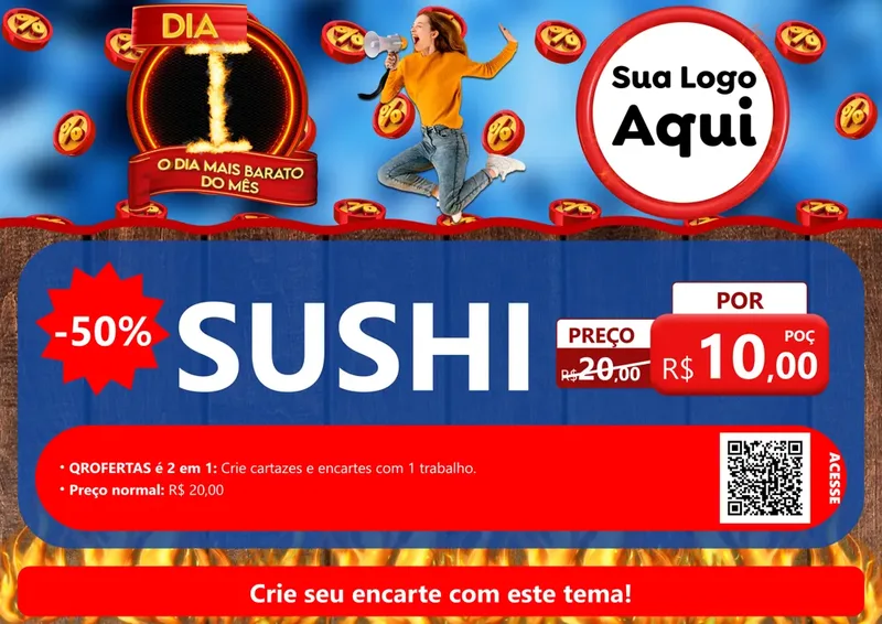 Modelo de Cartaz para Cartaz A4 Horizontal com o tema Dia I - O Dia Mais Barato Do Mês para Comida japonesa