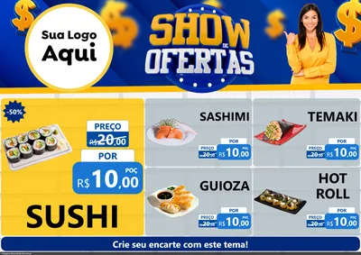 Modelo de Encarte para Encarte A4 Horizontal com o tema Show de Ofertas para Comida japonesa