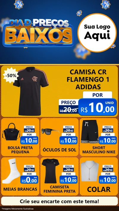 Modelo de Rede Social para Stories com o tema Dia D Preço Baixo para Roupas e acessórios