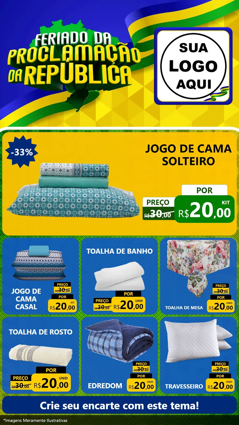 Modelo de Rede Social para Stories com o tema Feriado da Proclamação da República para Cama, Mesa e Banho