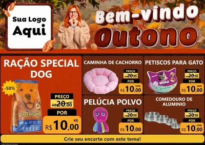 Modelo de Encarte para Encarte A4 Horizontal com o tema Bem-vindo Outono para Pet Shop