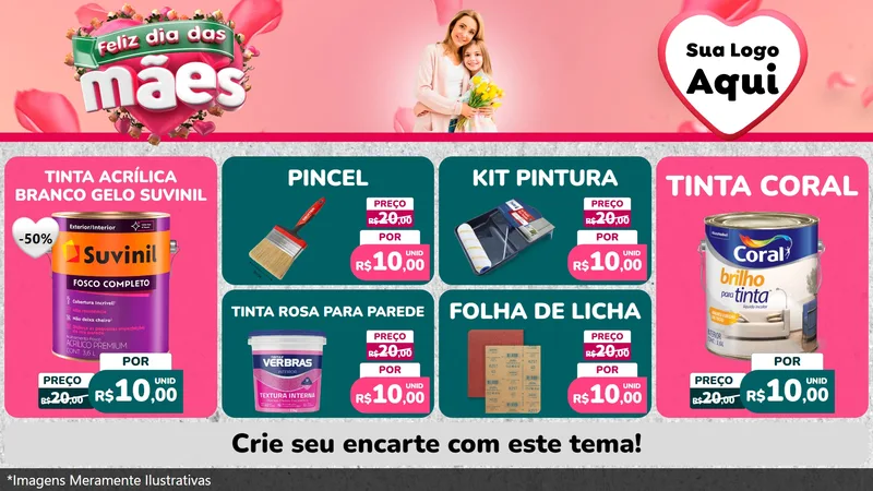 Modelo de TV para TV Horizontal com o tema Feliz Dia das Mães para Tintas e Ferramentas