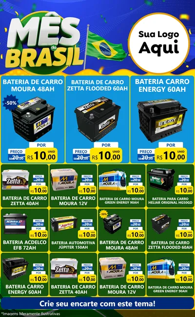 Modelo de Encarte para Encarte Grande com o tema Mês do Brasil para Baterias Elétricas