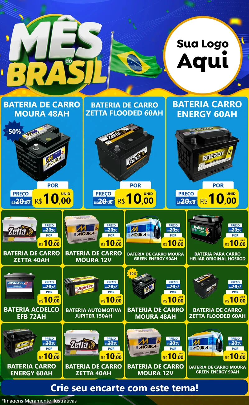Modelo de Encarte para Encarte Grande com o tema Mês do Brasil para Baterias Elétricas