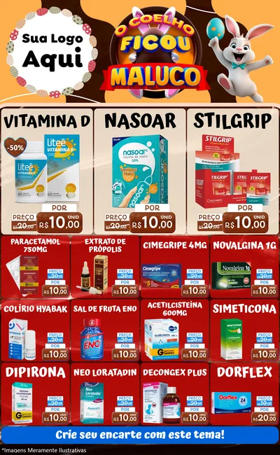 Modelo de Encarte para Encarte Grande com o tema O Coelho Ficou Maluco - Páscoa para Farmácia