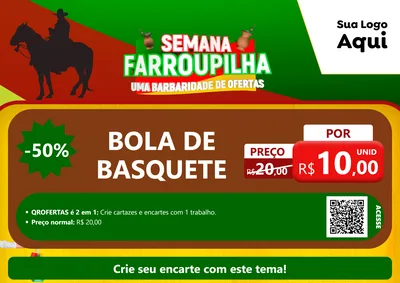 Modelo de Cartaz para Cartaz A4 Horizontal com o tema Semana Farroupilha - Uma Barbaridade de Ofertas para Artigos Esportivos