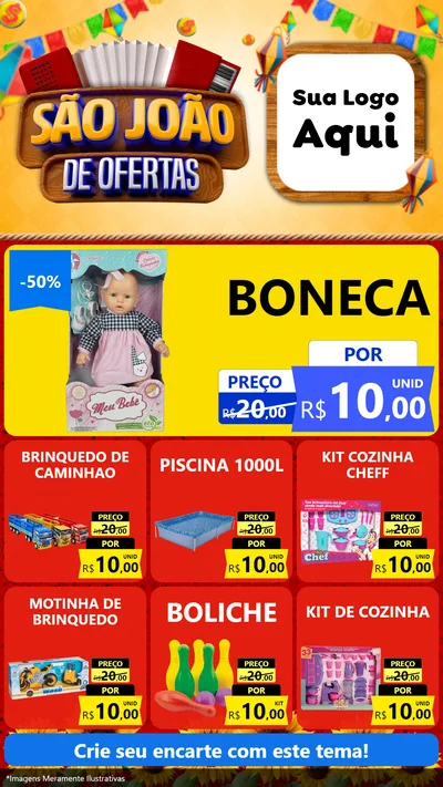Modelo de Rede Social para Stories com o tema São João de Ofertas para Brinquedos