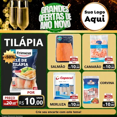 Modelo de Rede Social para Feed Facebook com o tema Grandes Ofertas de Ano Novo para Peixaria