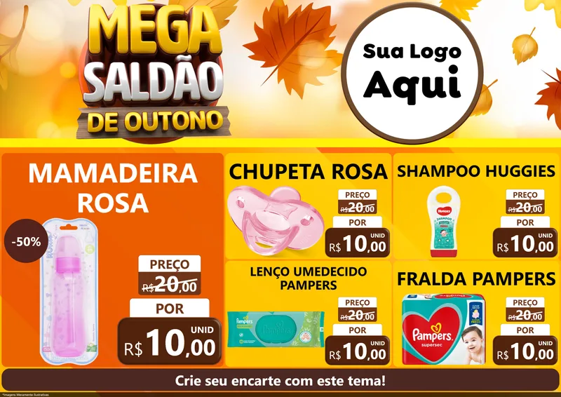 Modelo de Encarte para Encarte A4 Horizontal com o tema Mega Saldão de Outono para Bebês