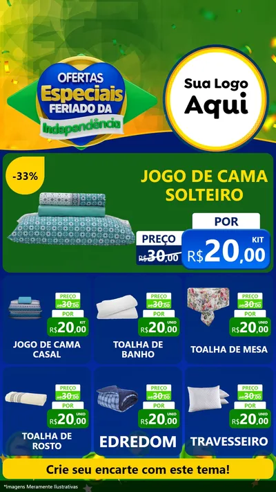 Modelo de Rede Social para Stories com o tema Ofertas Especiais Feriado da Independência para Cama, Mesa e Banho