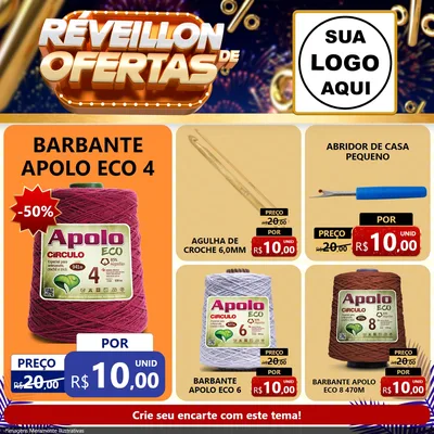 Modelo de Rede Social para Feed Facebook com o tema Réveillon de Ofertas para Armarinho e Aviamentos