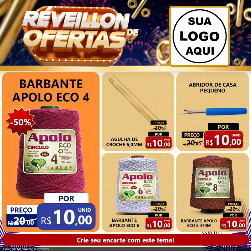 Modelo de Rede Social para Feed Facebook com o tema Réveillon de Ofertas para Armarinho e Aviamentos