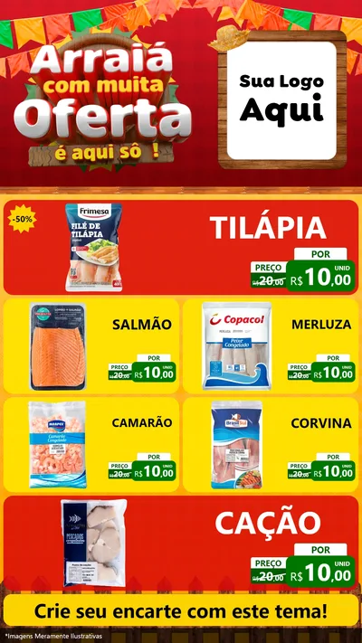 Modelo de TV para TV Vertical com o tema Arraiá Com Muita Oferta - É Aqui Sô! para Peixaria