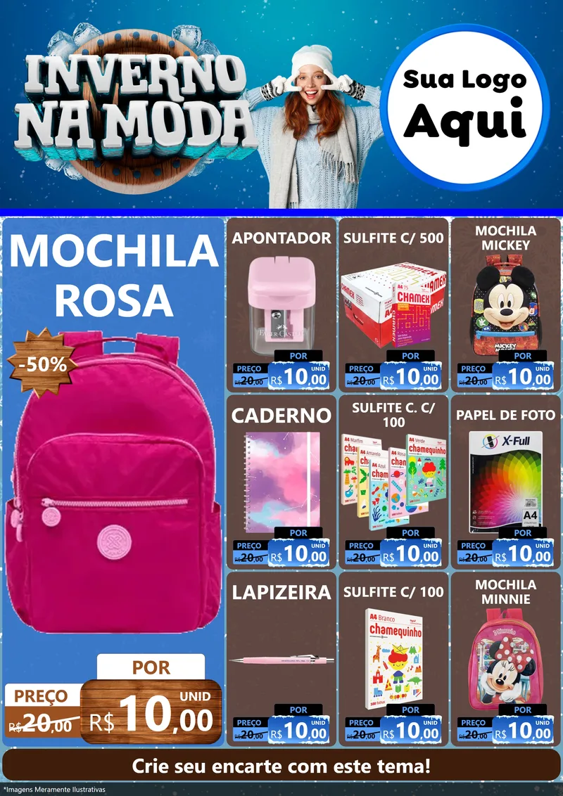 Modelo de Encarte para Encarte A4 Vertical com o tema Inverno na Moda para Papelaria