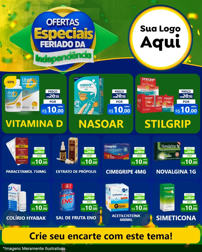 Modelo de Rede Social para Feed Instagram com o tema Ofertas Especiais Feriado da Independência para Farmácia