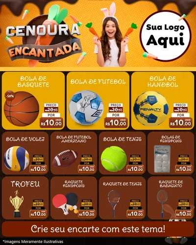 Modelo de Rede Social para Feed Instagram com o tema Cenoura Encantada - Páscoa para Artigos Esportivos