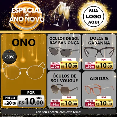 Modelo de Rede Social para Feed Facebook com o tema Especial de Ano Novo para Óticas
