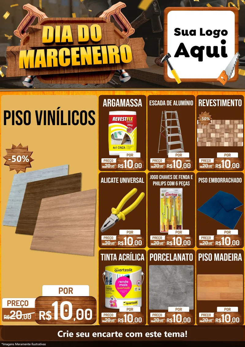 Modelo de Encarte para Encarte A4 Vertical com o tema Dia do Marceneiro para Material para Construção